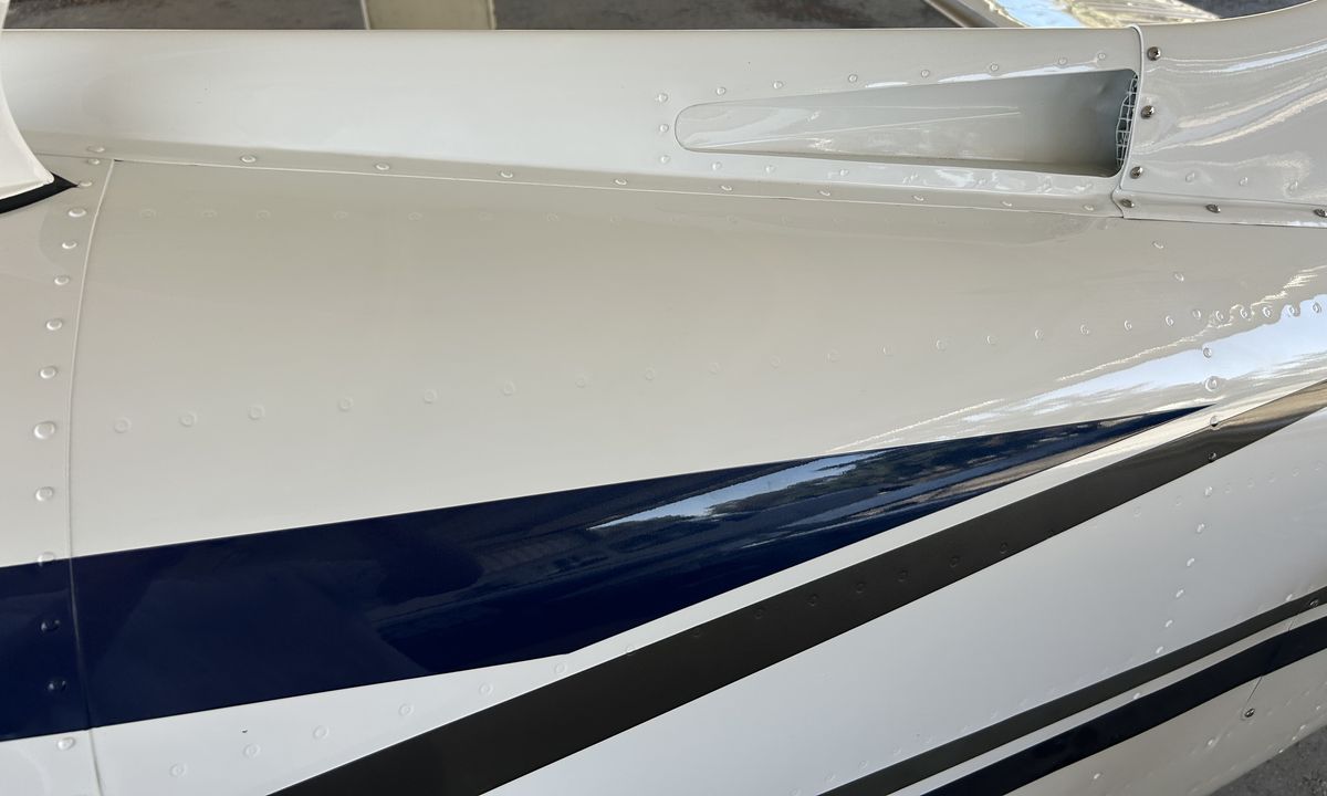 Wing root, cabin air vent and painted stripes after polish and sealant